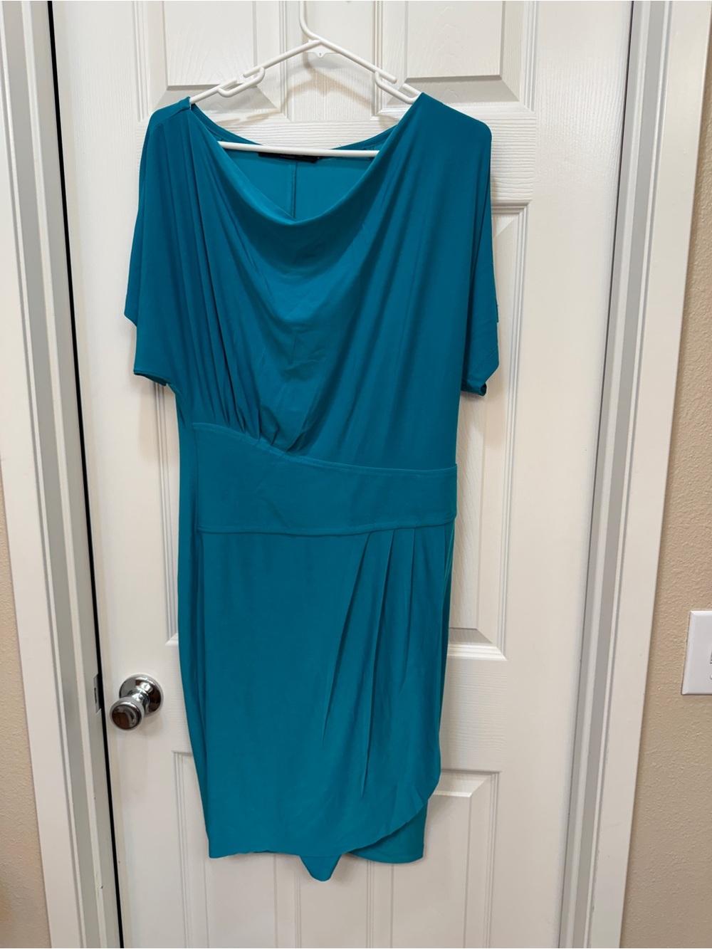 Komarov Teal Draped Waist Asymmetrical Dress
